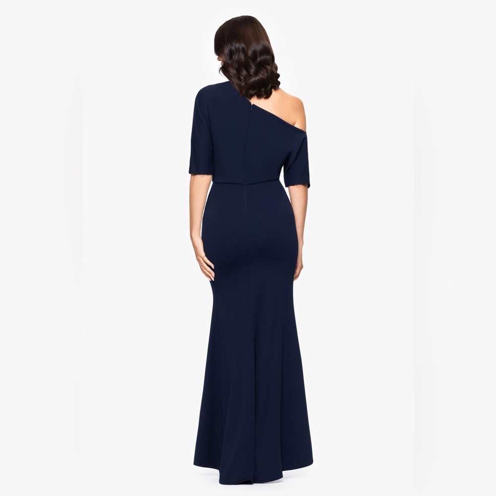 Betsy Adam Women’s 6 Madeline long maxi scuba crepe off the shoulder drop dress - Picture 2 of 11